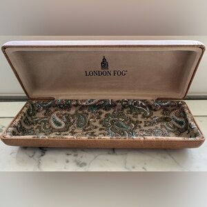 Vintage London Fog Tan Leather-Look Eyewear Case Big Ben Paisley Interior